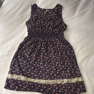 Floral Cotton Dress with Lace Trim